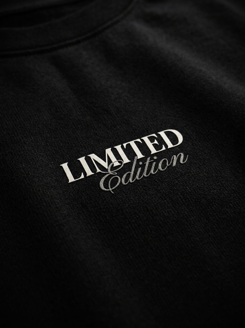 "Close-up of LIMITED Edition chest typography on Noverra Dhurandhar 240 GSM boxy fit oversized black t-shirt for men and women"